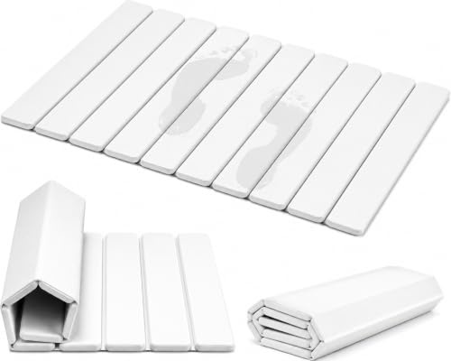 DAWNTREES Foldable Stone Bath Mat, Quick Dry, 60 x 39 cm, White, Diatomite | Diatomaceous Earth Shower Mat, Non-Slip, Super Absorbent, Easy to Store