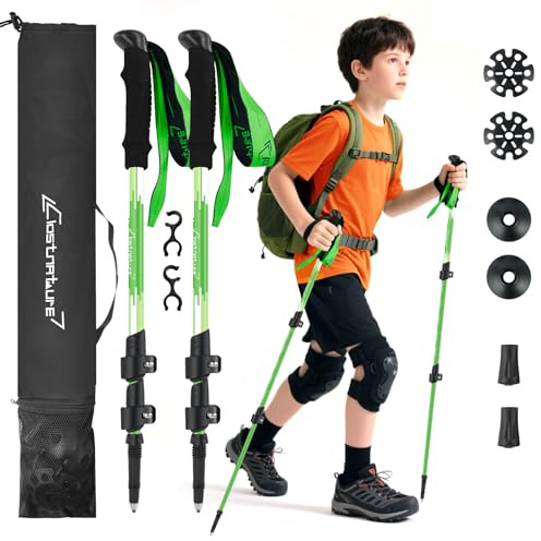 Clostnature Kids Trekking Poles for Hiking – Collapsible Lightweight Hiking Poles, 2 Pack Aluminum Walking Sticks for Children, Teenagers, Retractable Trekking Sticks for Climbing, Backpacking