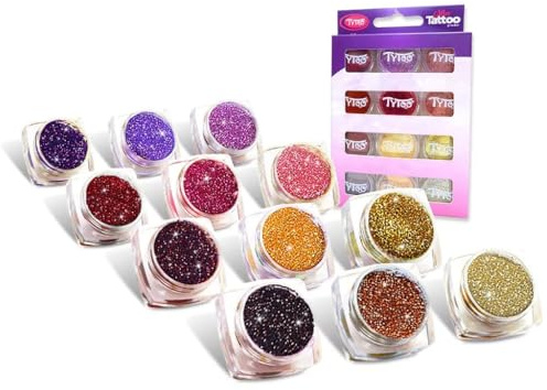 TyToo Lot de 12 poudres pailletées cosmétiques pour le visage, les ongles, le corps et les travaux manuels - Paillettes holographiques ultra fines - Sans danger et doux pour la peau - Qualité