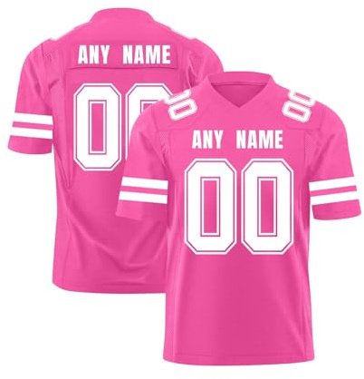 Vêtement de Football Américain Personnalisable | T-Shirt ou Maillot à Manches Courtes Style Rugby | pour Club, École, Enfants et Ados Rose