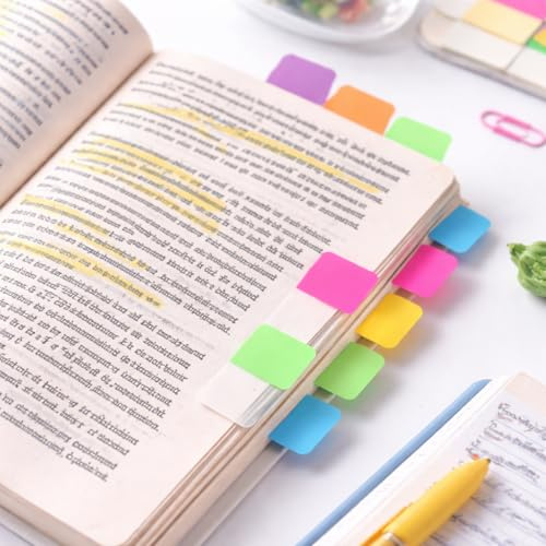 240 Pcs Sticky Index Tabs 3 x 3 cm Transparent Writable Page Markers – Colourful Neon Book Tabs for Files, Notebooks, Planners and Revision – Removable PET Adhesive Filing Flags for School Office Use
