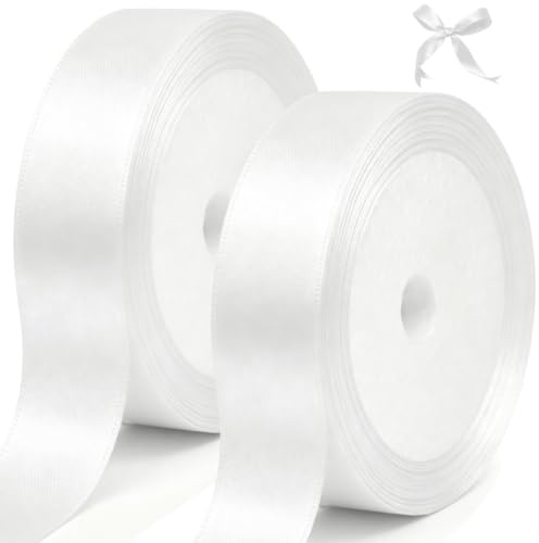 tenn well White Satin Ribbon 20mm, 44 Meters Fabric Satin Ribbon | for Gift Wrapping, Crafting, Hair Bows, Wedding Party and Christmas Decoration