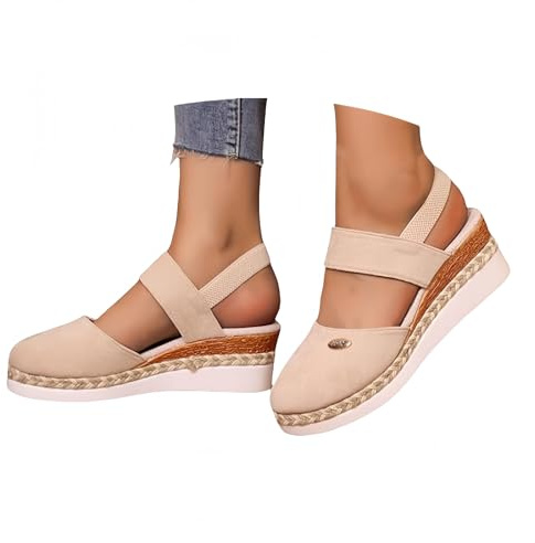 MTYHRGA Closed Toe Sandals for Women Espadrilles Wedges Shoes for Women Wide Fit Sandals Low Heels Closed Toe Summer Adjustable Ankle Strap Shoes Ankle Strap Slide Slingback Slider Wide Fit Sandal