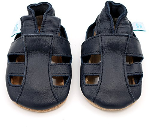 Dotty Fish Ledersandalen für Babys und Kleinkinder – Barfuß, rutschfeste, atmungsaktiv, britische Marke. Sommerschuhe für Jungen und Mädchen – Marineblaue Sandalen 0–6 Monate (17 EU)