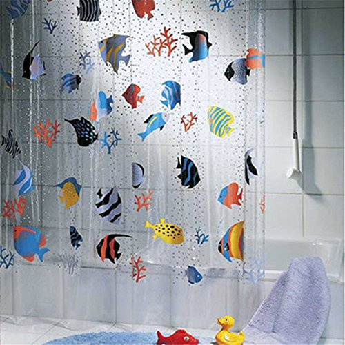 GUANYUAN TOYS 72x78Inch Waterproof Transparent PVC Shower Curtains with 12 Hooks,Colorful Printing Underwater World Tropical Fish Bathroom Shower Curtains,Bath Screens