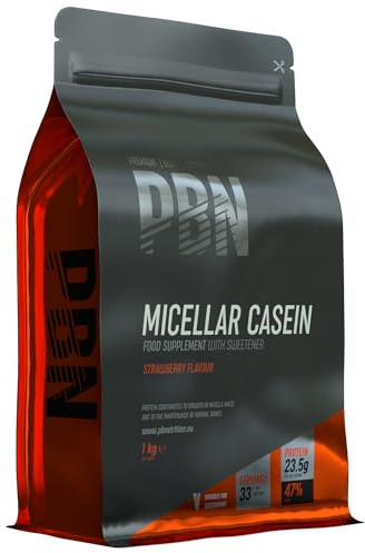 PBN Proteína de Caseína Micelar, Fresa, 1kg | 23g de Proteína, Liberación Lenta, Recuperación, Vegetariano, Nutrición Deportiva
