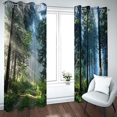 BATOHOME Tenda Fonoassorbente Porta, Tende Camera 2 Pezzi Moderne Foresta Tenda Vetro Country, Tende per Finestra Salotto 214X115Cm
