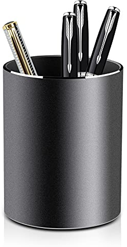 Vaydeer Metal Pen Holder Aluminum Pencil Holder for desk, Round Desktop Organizer and Black Pencil Cup for Office, School, Home and Stationary Supplies (3.15 x 3.15 x 3.94 Inches)