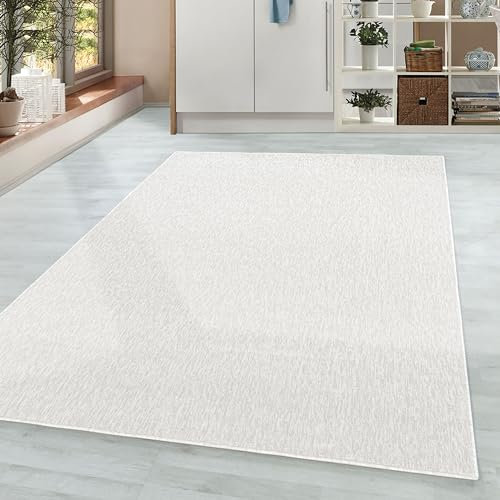 HomebyHome Teppich Wohnzimmer 160x230 cm Creme Einfarbig Meliert Design - Schlafzimmer Teppich Kurzflor Extra Weich Pflegeleicht Teppiche Waschbar für Küche Esszimmer - Carpet Living Room
