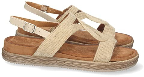 shoes&blues.es 65518-Sandalia Plana para Mujer, Comoda, con Pala en T, y Cierre de Hebilla, Primavera Verano 2022. Talla 39 Beige
