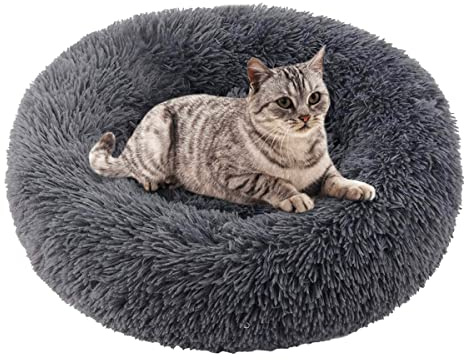 Cuccia per Gatti e Cani Rotondo Letto per Cane Gatto Morbida Interno Ciambella per Animali Domestici in Peluche Cuscino Pelosa per Gatti Cani Piccoli Media (60cm, grigio)