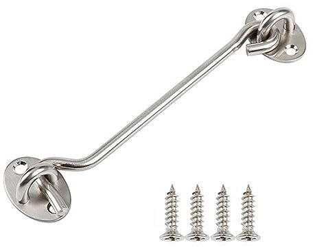 qisheng Gate Hook Door Latch Eye Latch 304 Heavy Duty Stainless Steel Cabin Hook Solid Barn Door Hook Metal Door Hook with Screws for Sliding Door Bathroom Door Garage Shed Patio - 6inch