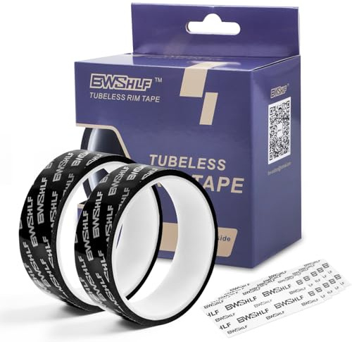 BWSHLF Tubeless Rim Tape 2 Rolls, 23mm x 10m, 19, 21, 25, 27, 29 and 31mm Options, Bike Rim Tape Strong Adhesion with 12pcs Seal Patches for Mountain and Road Bikes
