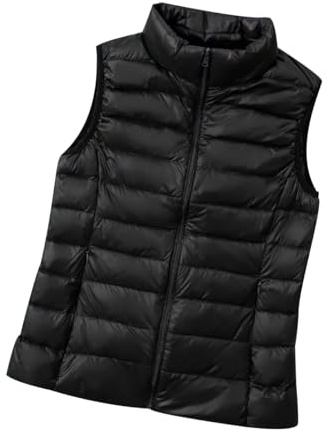 Chaleco Guateado Ultraligero Mujer Plumas Ligero Acolchado Señora Chaqueta Sin Mangas Plumífero Tallas Grandes Negro 3XL
