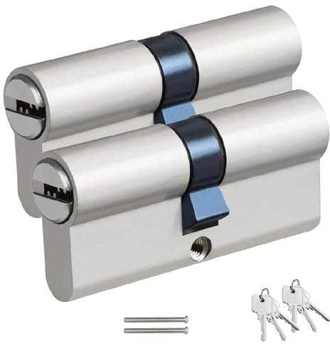 Homefantasy 2 Pièces Double Cylindre 34 x 34mm,Cylindre Serrure,Serrure Porte D'entrée,Cylindre en laiton,Cylindre de Serrure Profilé,Barillet de Porte,et 6 Clés,pour Tous Types de Portes