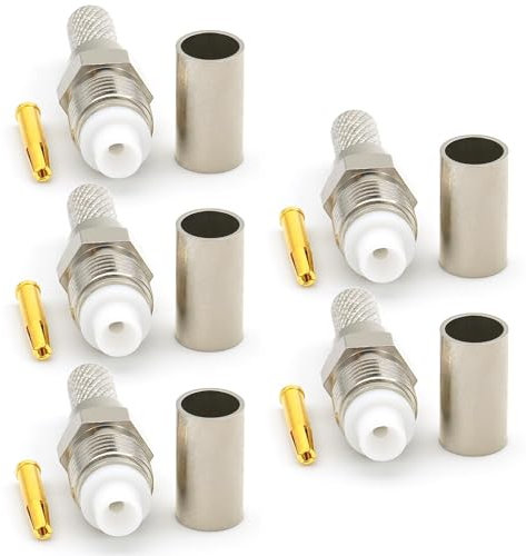 RANGEFUL FME Buchse für RG58 LMR195 RG303 RG141 RG142 RG400 RF Crimp Koaxialkabel stecker vernickelt (5er-Pack)