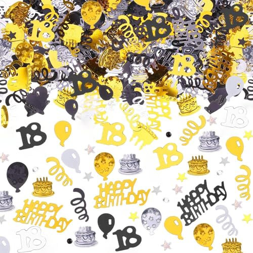 AIVEKE Confettis 18e Anniversaire Décoration de Table - Joyeux Décoration d’Anniversaire Confettis Or Noir Décor de Fête pour Femme Homme, 15g