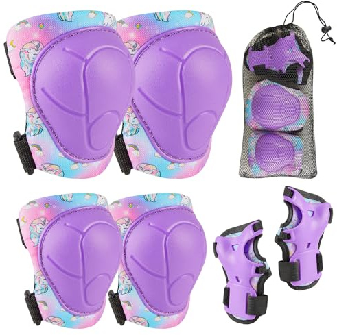 MHJY Genouillère Enfant Protection Roller Velo Fille Coudières Protège-Poignets Garçons Protege Genoux 7 en 1 pour Velo Skateboard Trotinette Patinage 3-8 Ans