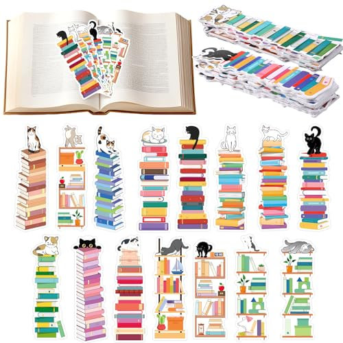 Kolldenn 150 Pcs Book Tracker Bookmarks Bulk 6.3 x 1.97 Inch Bookshelf Love to Read Bookmarks Paper Tracking Bookmark Double Sided Reading Page Markers for Reading Lover School(Cat)