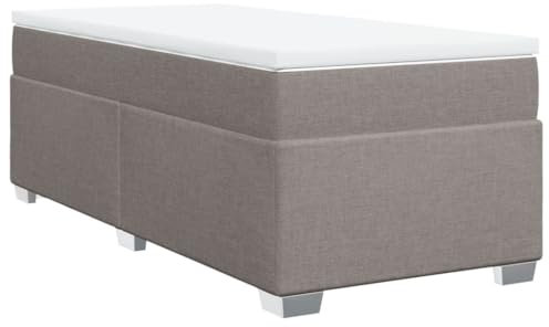 vidaXL Boxspringbett mit Matratze, Bett mit Bettfüße Matratzenauflage, Einzelbett für Schlafzimmer, Polsterbett Bettgestell Lattenrost, Taupe 100x200cm Stoff
