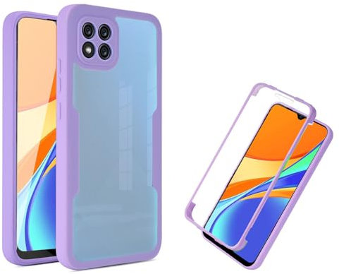 ILING Trasparente Case for Samsung Galaxy A22 5G, 360° Full Body Protection Shockproof Cover with Built-in Screen Protector, Ultra Thin Hard PC Silicone TPU Bumper Case (Purple)