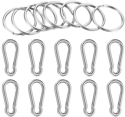 10 Pz M6 Moschettoni + 10 Pz Portachiavi, Moschettone Portachiavi, Moschettone a Molla, Moschettoni in Acciaio Inox, Moschettone con Ganci a Molla per Campeggio Pesca Viaggio Trekking