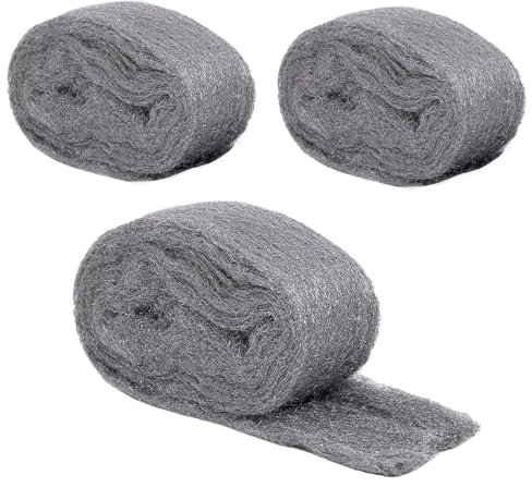 AMSGANK 3 Rollen Stahlwolle, 12m Stahlwolle 0000 Gegen Mäuse für Reinigen und Polieren, Steel Wire Wool für Löcher und Wand Risse von Haus, Garage, Garten