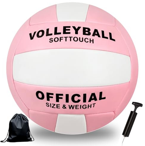 Bibykivn Volleyball,Beachvolleyball,Weicher Touch Volleyball Training für Beach Outdoor Indoor Spiel,Offizieller Größe 5,Artikel mit Rucksack und Pump Mesh Bag (Rosa)
