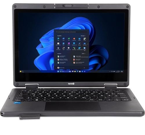 Terra Mobile 360-11V4 N100 Robustes 11.6 Zoll Convertible 2-in-1 Notebook mit 10-Finger Multitouch Windows 11 Pro Sturz- und Spritzwasser IP54 für Baustellen Außenbereich