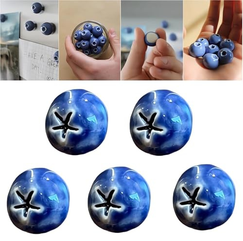 Blueberry Fridge Magnets, Blueberry Ceramic Fridge Magnets, 3D Resin Small Blueberries Refrigerator Magnetic, Cute Mini Ceramic Magnet for Fridge, Home Kitchen Office Decoration (5pcs)