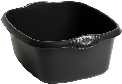 TRG 12L Rectangular Washing Up Bowl – 39cm Durable Plastic Basin for Kitchen Sink, Dishwashing & Soaking | Versatile Multi-Purpose Wash Bowl for Home & Travel (Black)