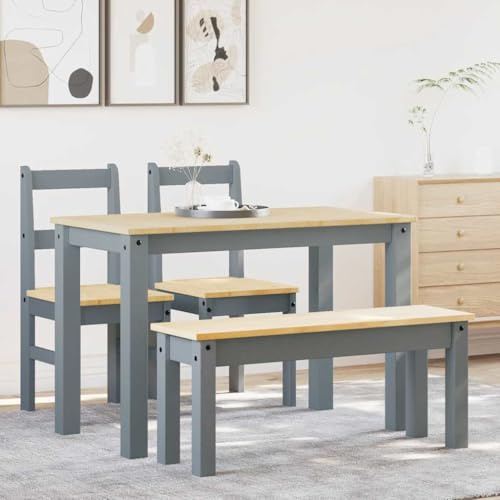 RMIHSJG Gruppo da pranzo Panama grigio legno di pino massiccio con piano stabile e fascino rustico per pasti accoglienti, struttura in legno robusto e facile da pulire