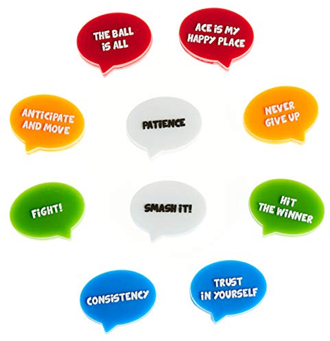 BusyBee Tennis Vibration Dampener (10 Pack). Unique Tennis Gift for Kids, Women and Players with 10 Motivational Slogans