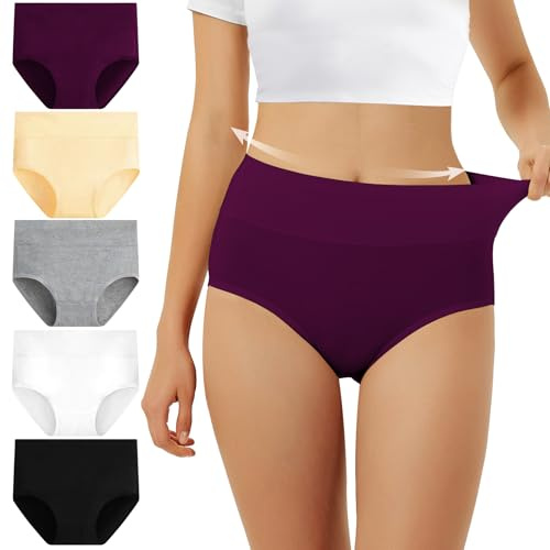 FALARY Culotte Femme Taille Haute Coton 5 pièces Multicolore L