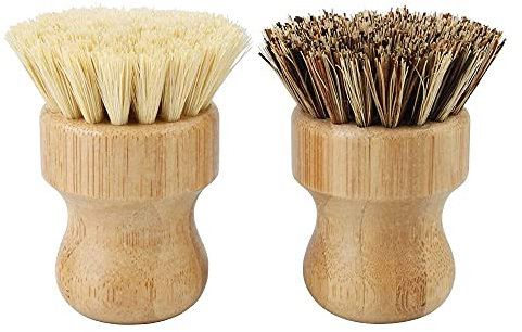 Shiwaki 2 Pezzi Spazzola per Piatti in bambù,Spazzola per Pulizia Naturale Spazzola per Verdure per Piatti Pentole in ghisa Pentole,usate nel Bagno Lavandino della Cucina Pulizia della casa