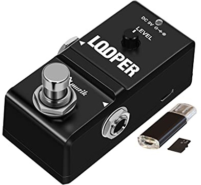 Amuzik Tiny Looper Effect Pedal Loop Pedal for Electric Guitar, Guitar Effects Pedal, 10 Minutes of Looping Unlimited Overdubs 1G SD Card Inside Easy and Quick, Black