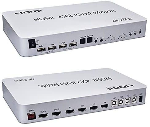 4 portar USB HD KVM Matrix 4X2 Dual Monitor 4K @ 60Hz HDR Switch Splitter 4 i 2 utgångar HD 2.0 Switch för USB2.0 PC-mus tangentbord med oberoende dubbelt ljud