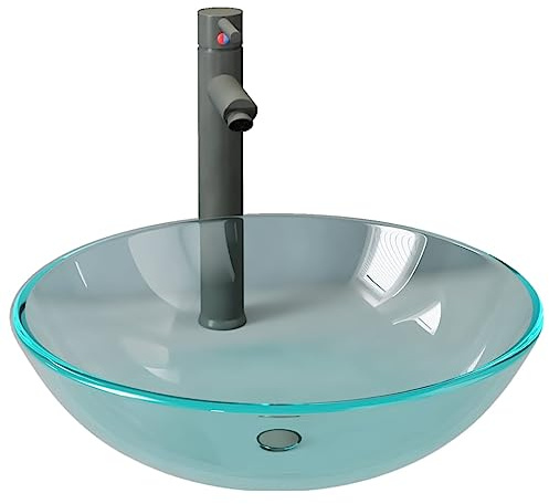 Lavabo de bain avec robinet et drain à poussoir Verre trempé