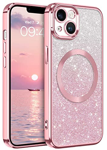 DUEDUE für iPhone 13 Hülle Glitzer 6.1'', iPhone 13 Handyhülle Glitzer mit Mag-Safe Magnetische Stoßfeste Schutzhülle Soft TPU für iPhone 13 Hülle Mag-Safe Magnetische 6.1 Rosa
