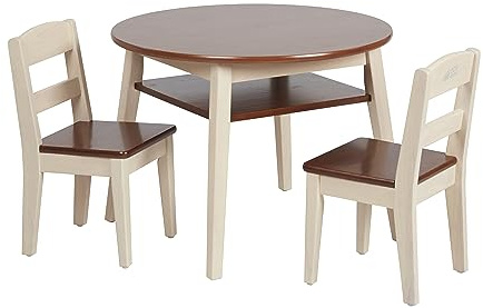 ECR4Kids Hideaway Table and Chair Set, Kids Furniture, Dark Walnut/Antique White, 3-Piece