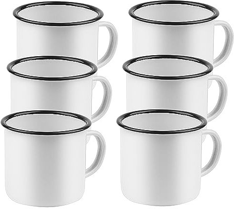 KEILEOHO 6 tazze smaltate da 350 ml, tazze in latta smaltata da 350 ml, tazza smaltata bianca blu per caffè regalo di compleanno