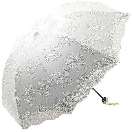 Honeystore Lace Travel Parasol Folding Anti-uv Windproof Embroidery Umbrella 1340 3-Folding Beige