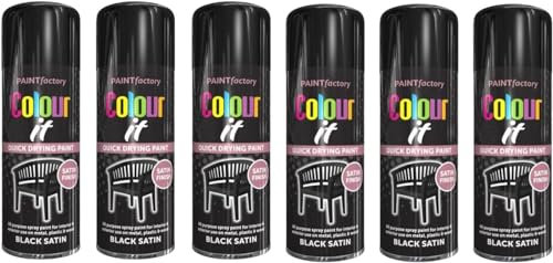 SDMAX Quick Drying Black Aerosol, Satin Black Spray Paint, Multipurpose Black Satin Paint for Wood, Metal, Indoor & Outdoor Surfaces (250 ml) (6 Pcs)