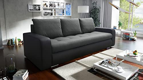 Verona Idee Tagesbett Denver SCHWARZ/DUNKELGRAU Couch Klappbar mit Stauraum Sofa mit Bettkasten Wohnlandschaft Schlafsofa 228/93/92