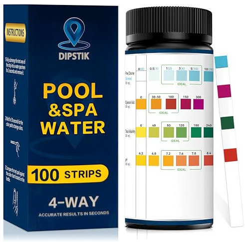 4 en 1 Bandelettes Piscine, Testeur Piscine pour Eau de Piscine et Spa,100 Bandelettes, d'eau Test durete d'eau pour Tester Chlore Libre, L'alcalinité Totale et pH