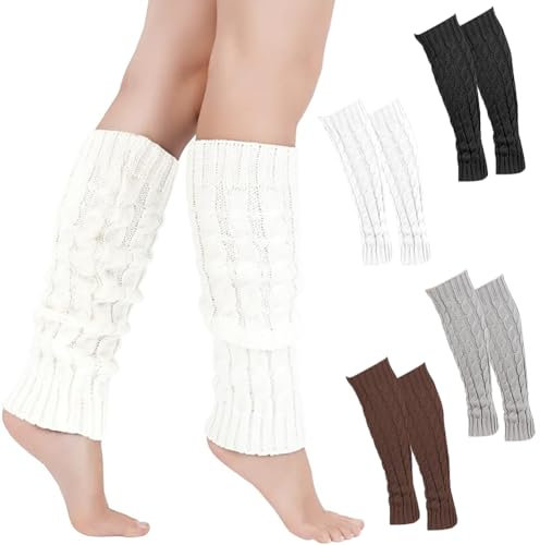 NIEEKRUN 4 Paare Winter Stulpen Damen, Damen Winter Beinwärmer Legwarmers Strümpfe, Vintage Beinwärmer Beinstulpen Damen Stricken Beinstulpen Leg Damen Langer Beinwärmer für Winterwärmer(4 Farben)