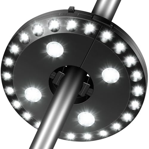 Luce per Ombrellone, 28 Luci LED a 200 Lumen 3 Modalità di Illuminazione Senza Fili 4 Batterie AA, Luce per Ombrellone per Ombrelloni, Tende da Campeggio o Uso Esterno (Bianco)