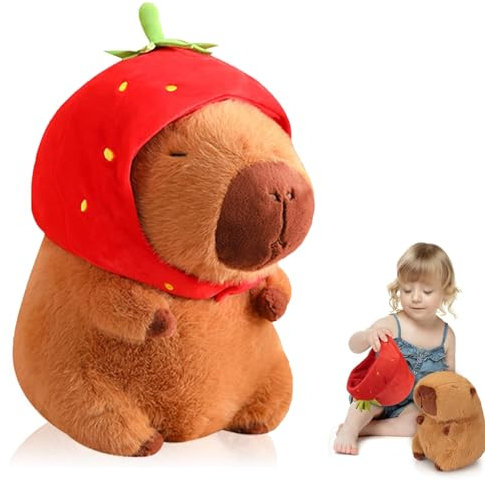 VIDSTW 23 CM Capybara Peluche Capibara Peluche Morbido con Cappello di Fragola Giocattoli Carini per Giocattoli per Bambini, Decorazione di Mobili (Versione Alla Fragola)