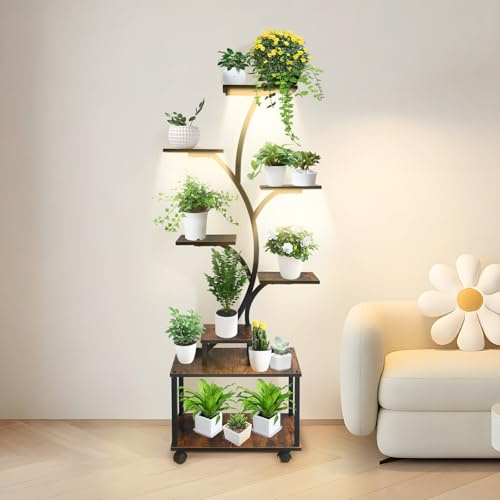 Plant Stand Indoor with Grow Light, 8-Tiered Tall Plant Shelf, 158CM Large Metal Plant Stands for Indoor Plants Multiple, Plant Shelves Display Rack Holder Curved Corner Flower Stand for Home Patio