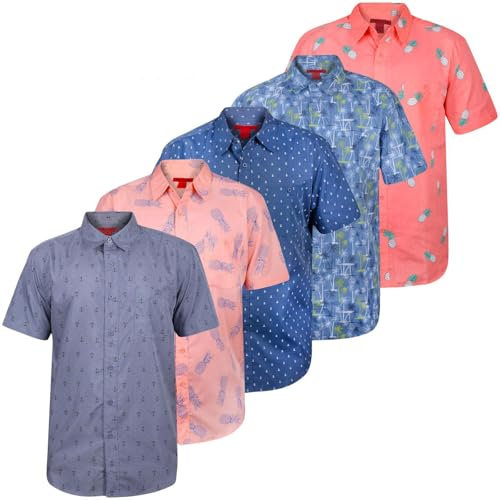 True Face Mens Hawaiian Shirts Short Sleeve Slim Fit Casual Summer Beachwear Funky Palm Tree Floral Print Hawaii Holiday Shirt Adult Lightweight Top Ankr Charcoal Coral Grey Pink XXL